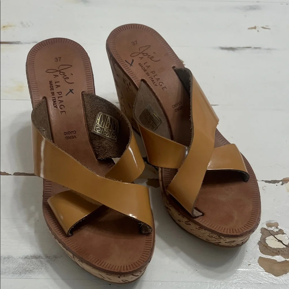 Joie Tan Cross-Strap Wedges